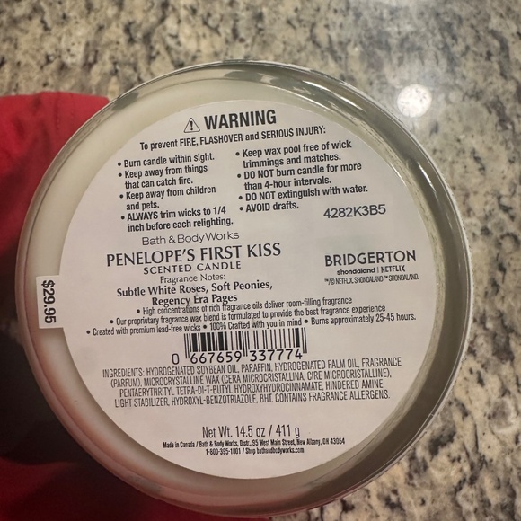 Bath & Body Works Bridgerton Penelopes First Kiss Candle 14.5 Oz 3-Wick Soy Wax - Picture 3 of 3